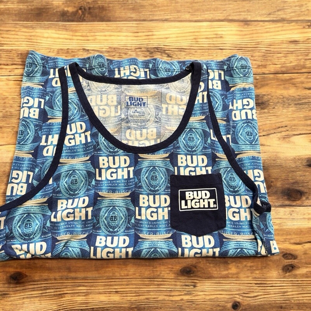 Bud Light Beer Tank Top Blue  With Pocket  Party‎ Bbq Anheuser Busch 2017 Size M